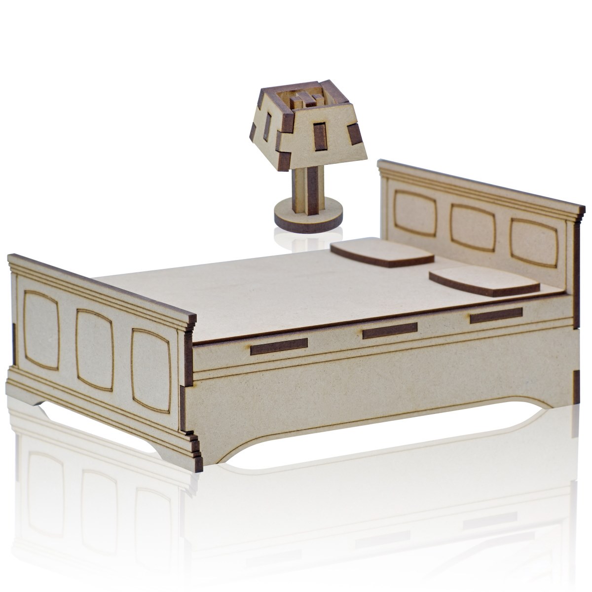 JustKraft MDF 3D Miniature Cutout 1 Lamp and 1 King bed M3MC04