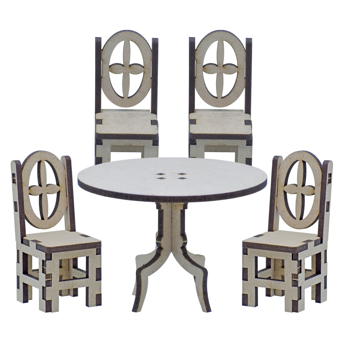 JustKraft MDF 3D Miniature Cutout 4 Pieces Chair With Table M3MC07