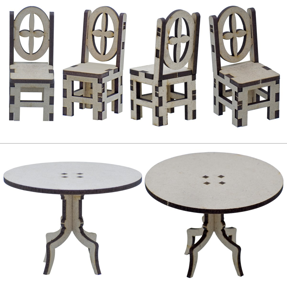 JustKraft MDF 3D Miniature Cutout 4 Pieces Chair With Table M3MC07