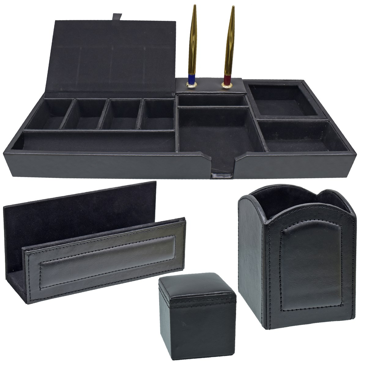 JustKraft Table Stationery Leather Desk Organizers Tray Set Black JustKraft Table Stationery Leather Desk Organizers Tray Set Black